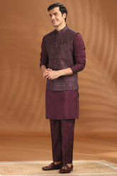 Purple Silk Kurta Pajama with Embroidered Jacket